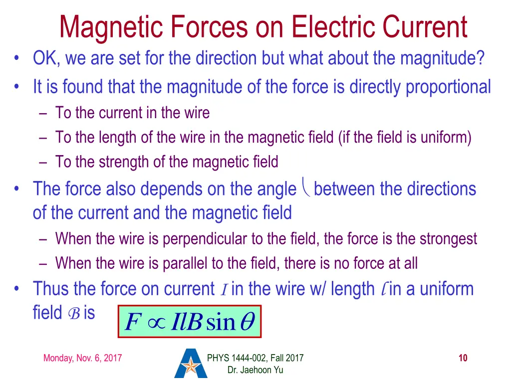 magnetic forces on electric current
