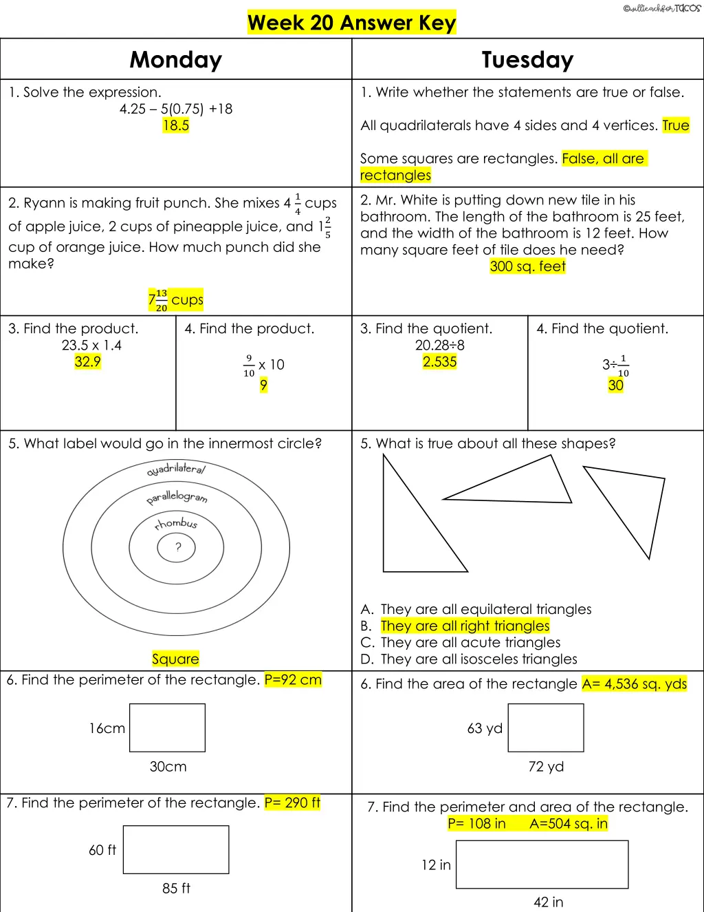 week 20 answer key