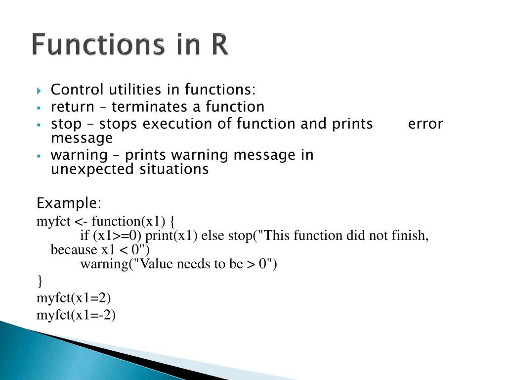 control utilities in functions return terminates