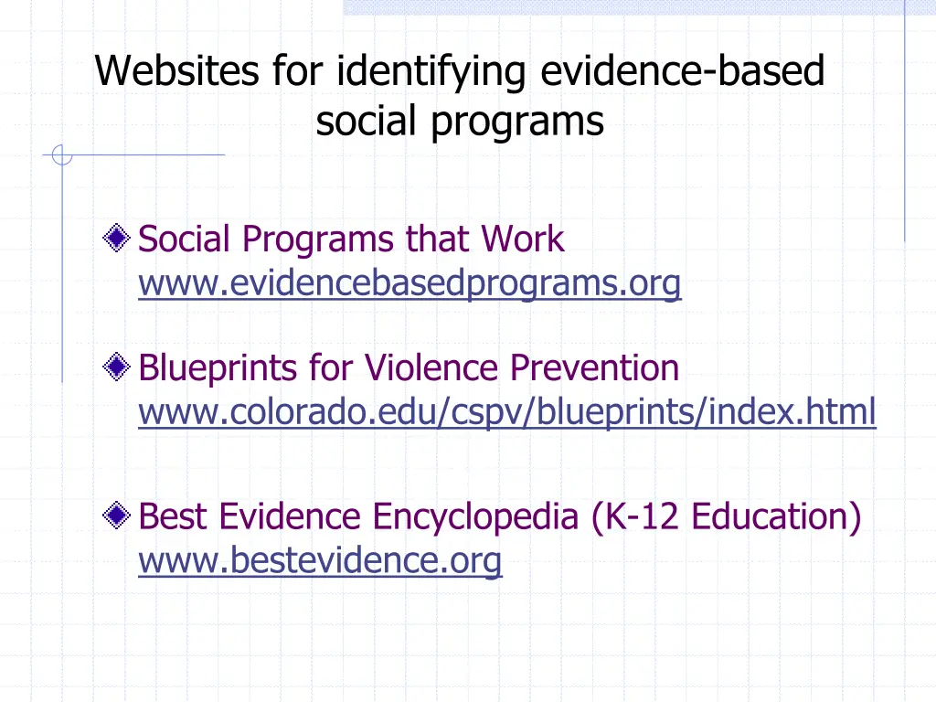 websites for identifying evidence based social