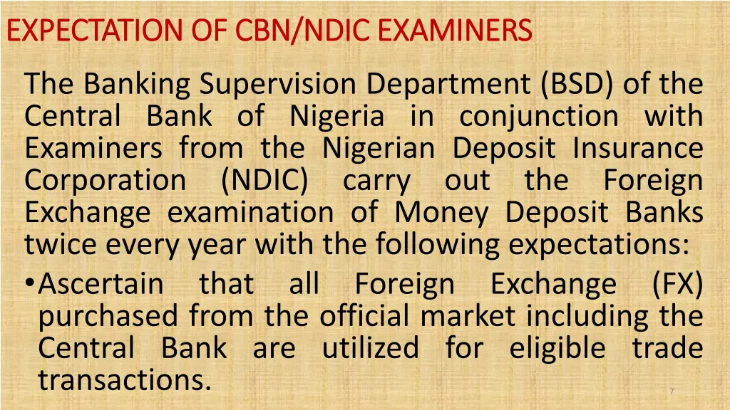 expectation of cbn ndic examiners expectation