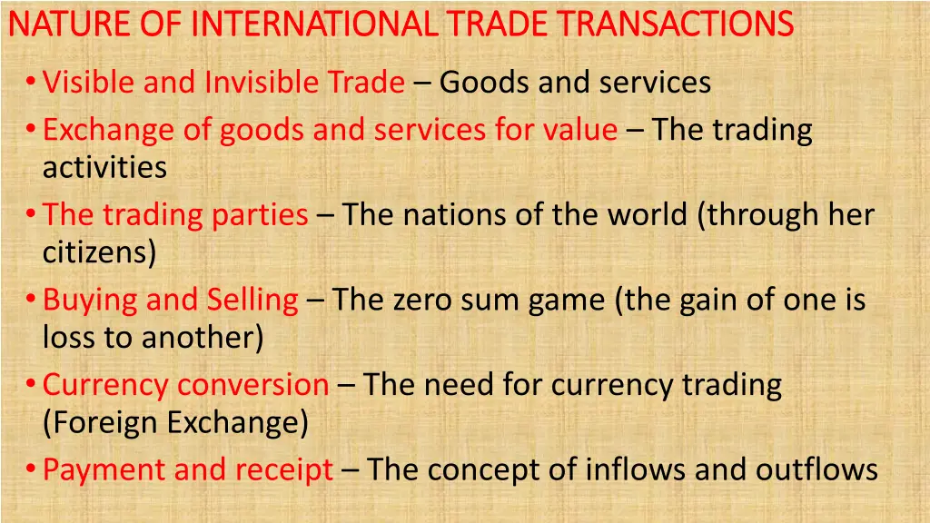 nature of international trade transactions nature