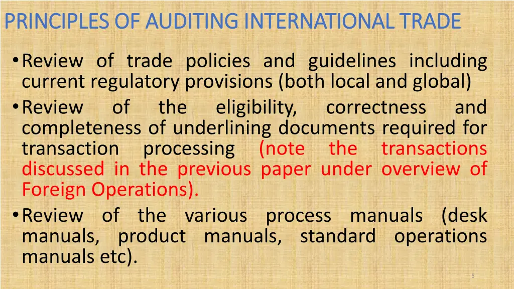 principles of auditing international trade