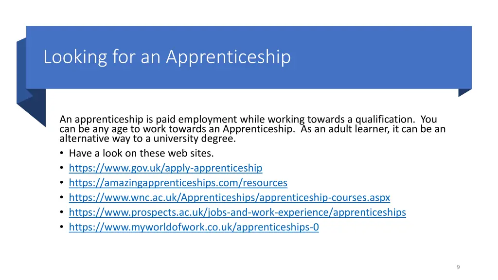 looking for an apprenticeship