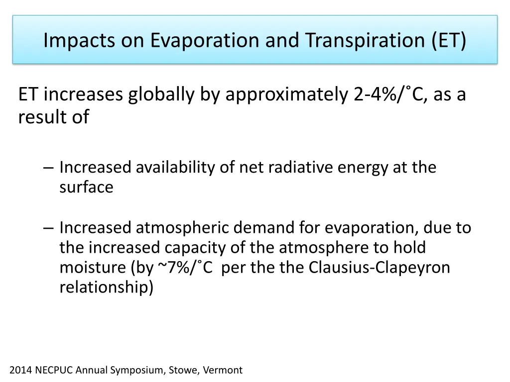 impacts on evaporation and transpiration et