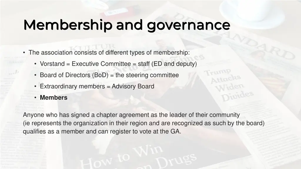 membership and governance