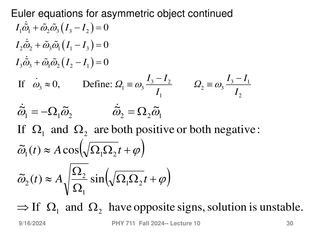 euler equations for asymmetric object continued
