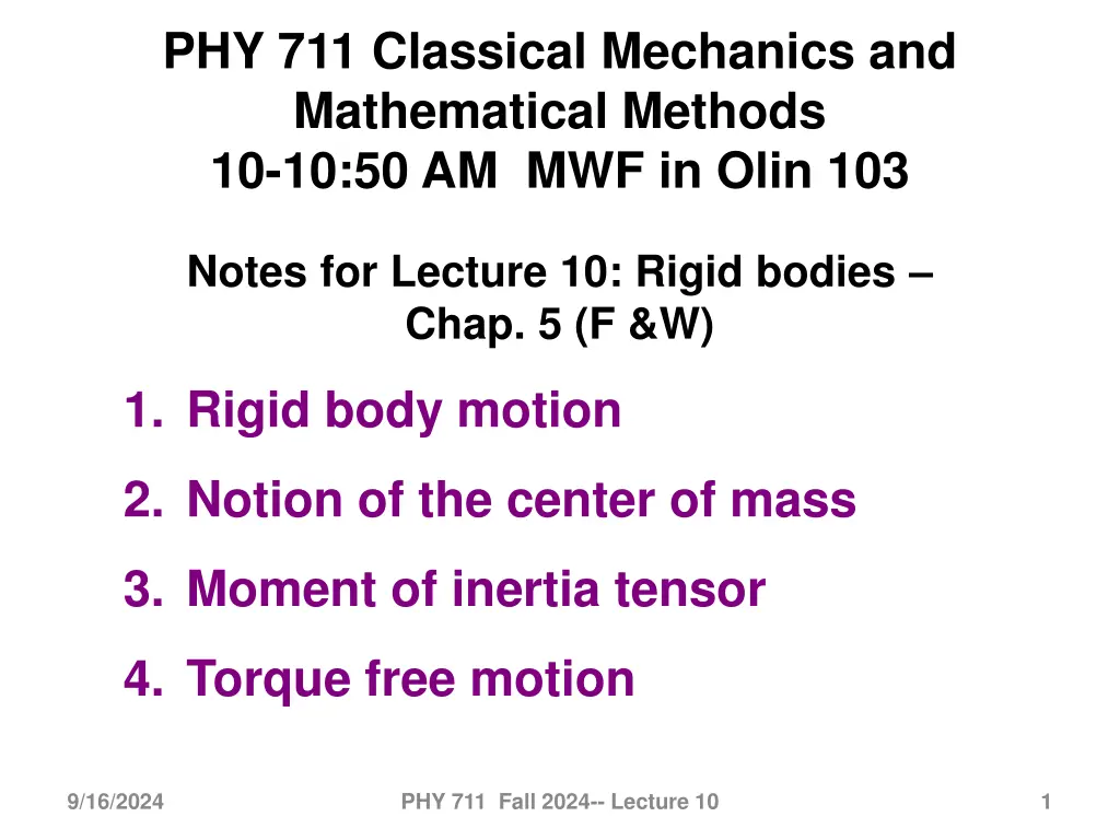 phy 711 classical mechanics and mathematical