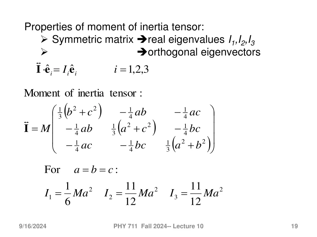 properties of moment of inertia tensor symmetric