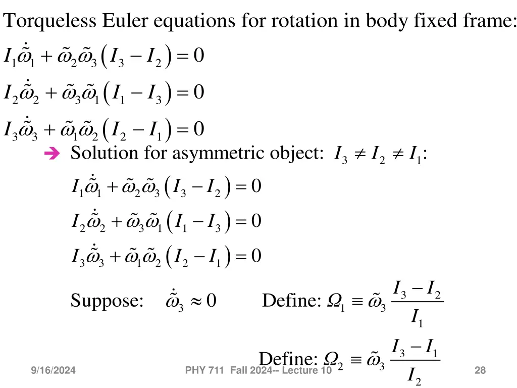 torqueless euler equations for rotation in body 1