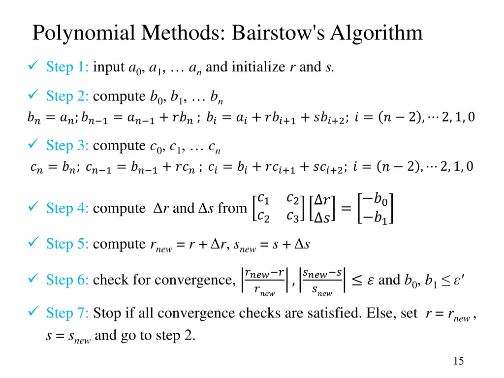 polynomial methods bairstow s algorithm