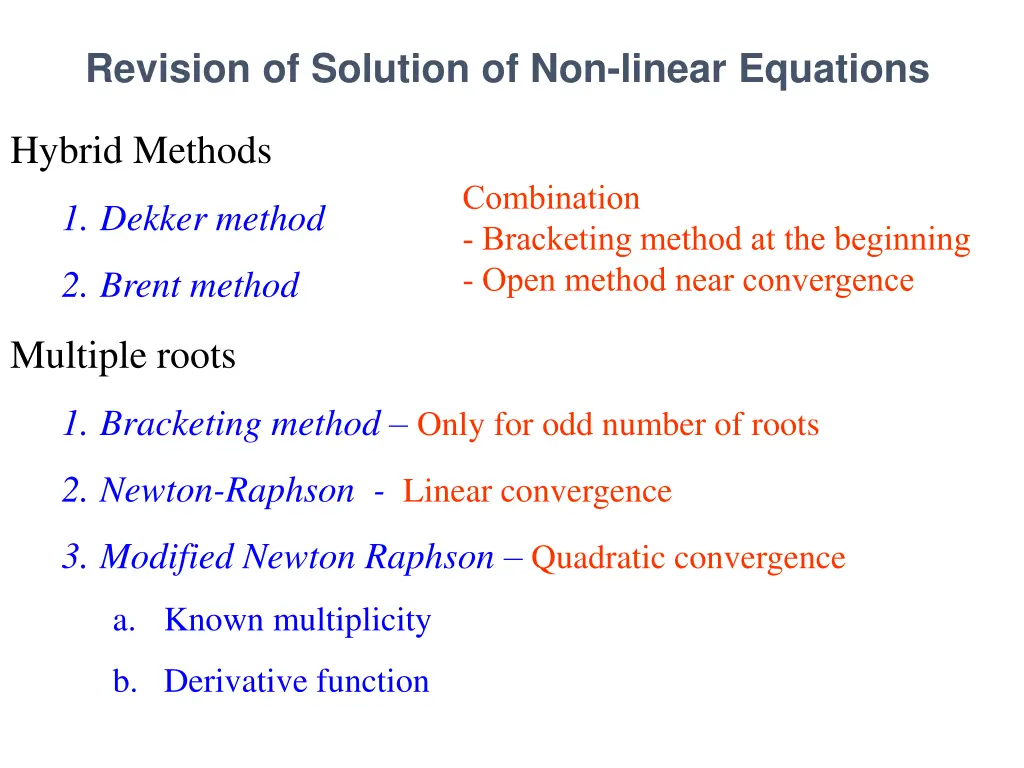 revision of solution of non linear equations 1