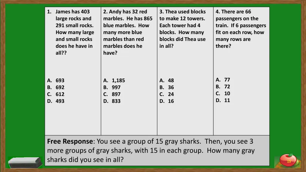 1 james has 403 large rocks and 291 small rocks