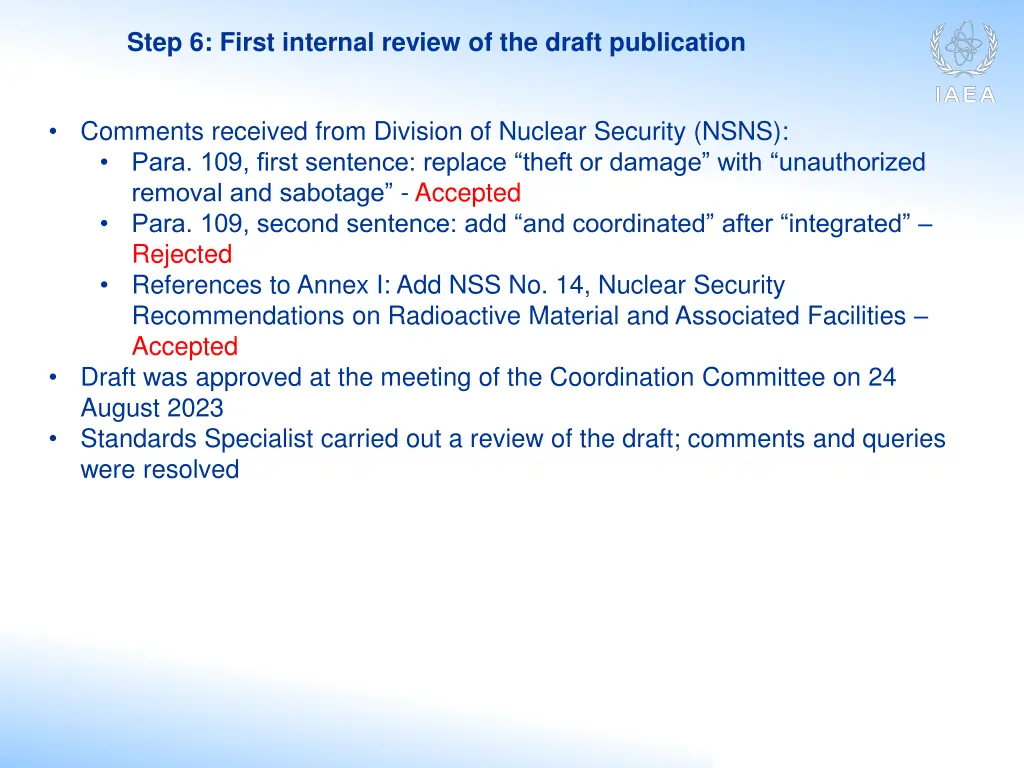 step 6 first internal review of the draft