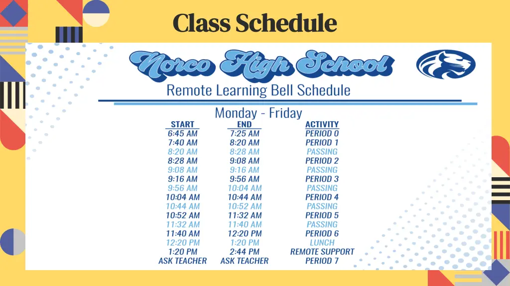 class schedule class schedule