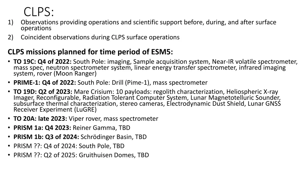 clps observations providing operations