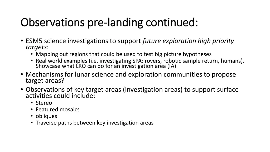 observations pre observations pre landing 1