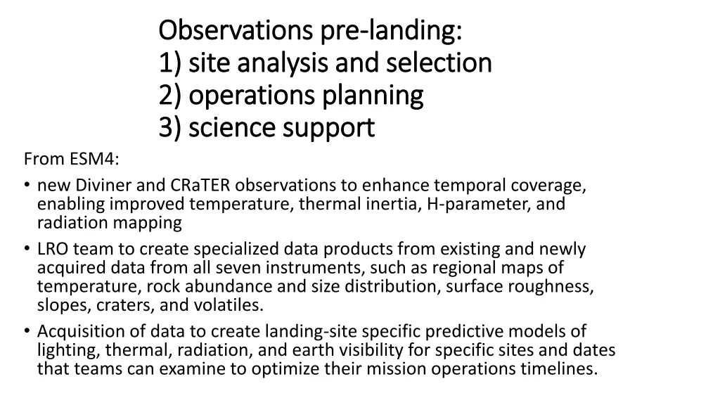 observations pre observations pre landing 1 site