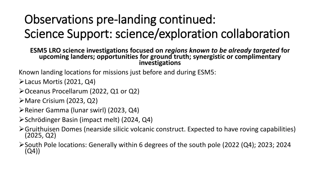 observations pre observations pre landing
