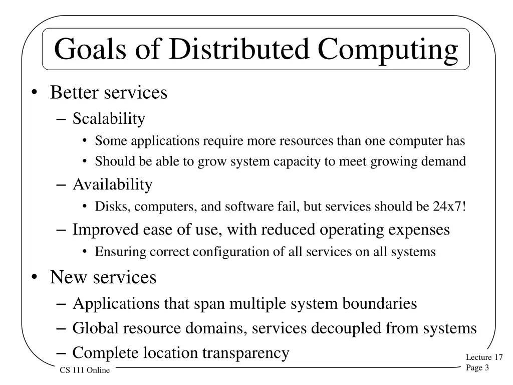 goals of distributed computing