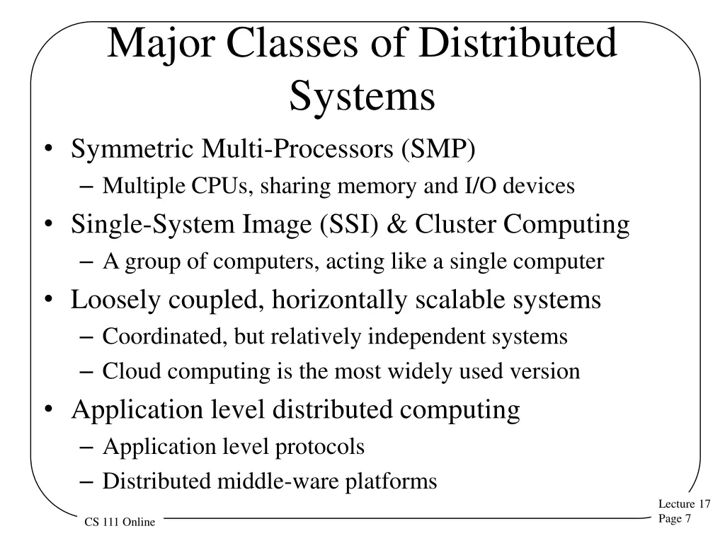 major classes of distributed systems symmetric