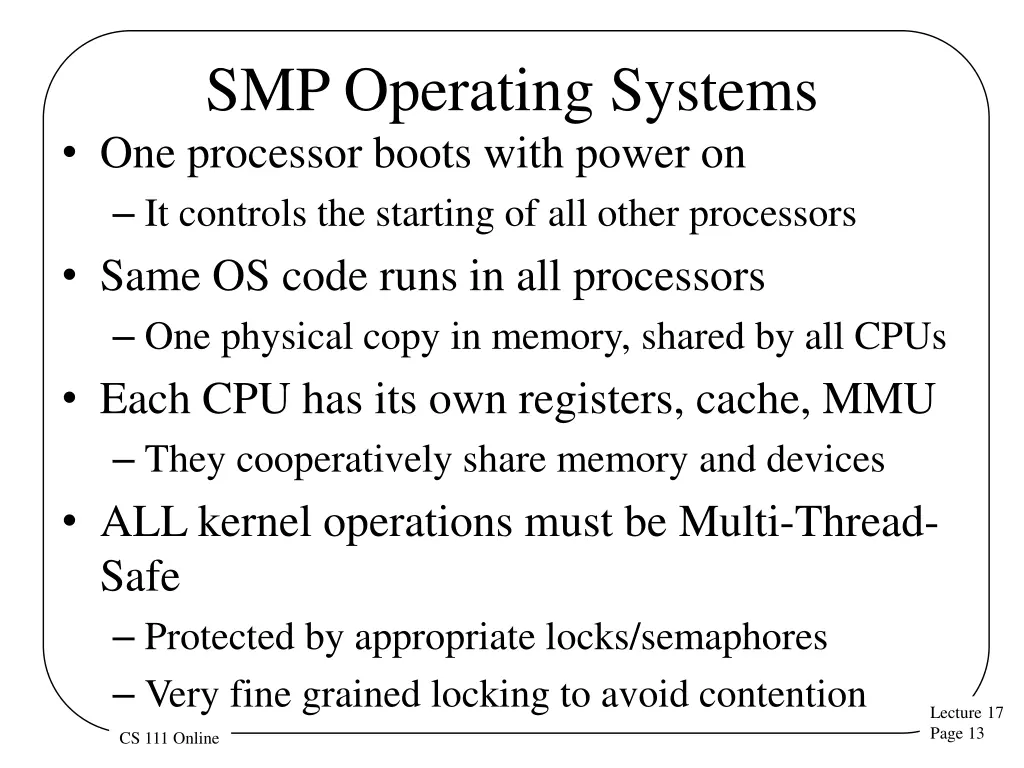 smp operating systems one processor boots with