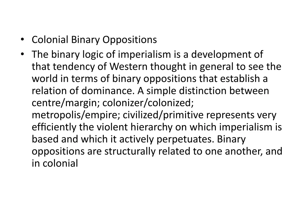 colonial binary oppositions the binary logic