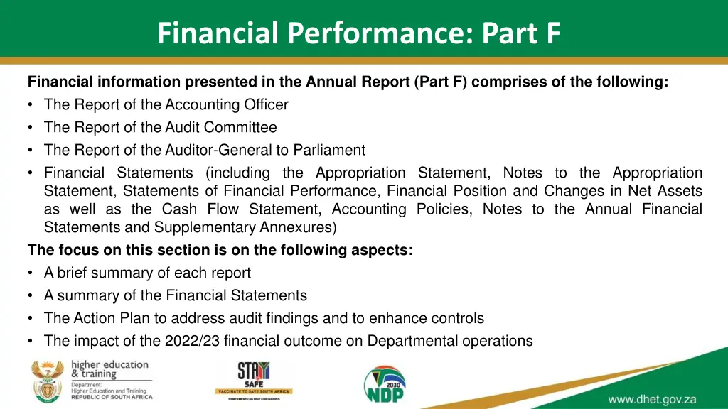 financial performance part f