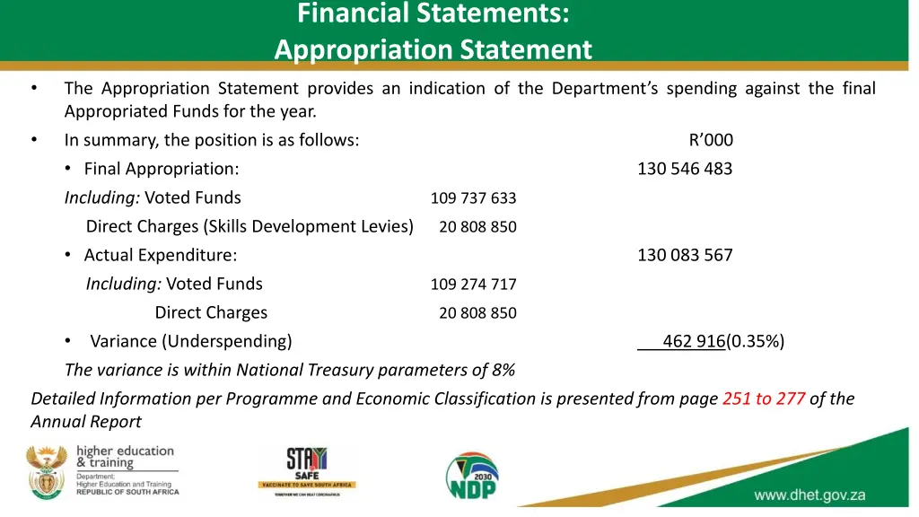 financial statements appropriation statement