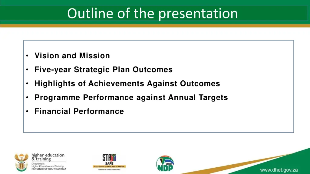 outline of the presentation