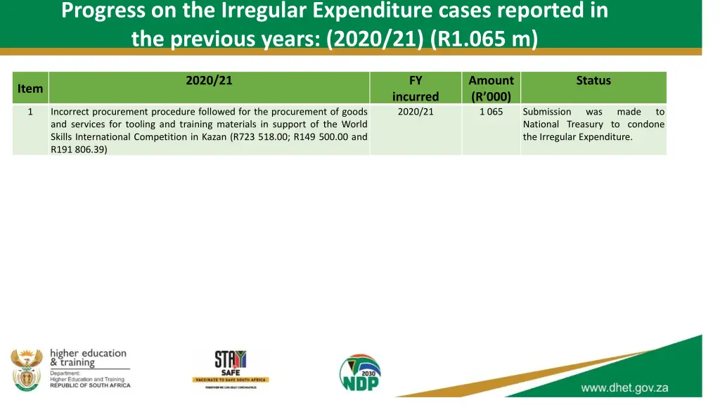 progress on the irregular expenditure cases