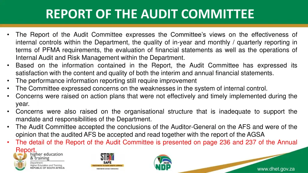 report of the audit committee