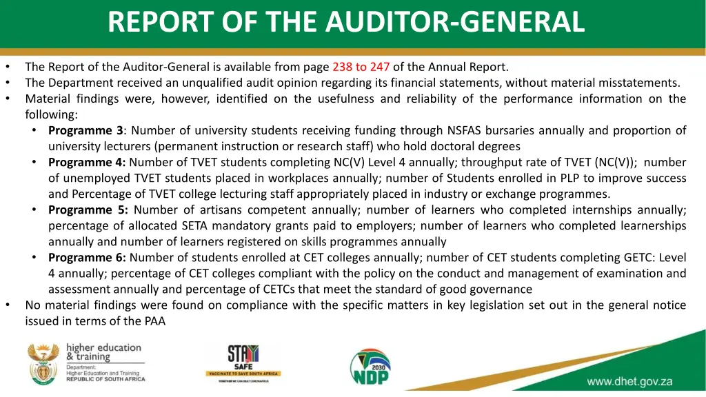 report of the auditor general