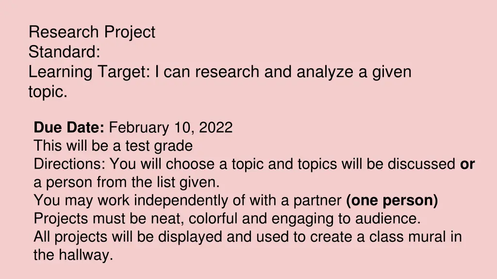 research project standard learning target
