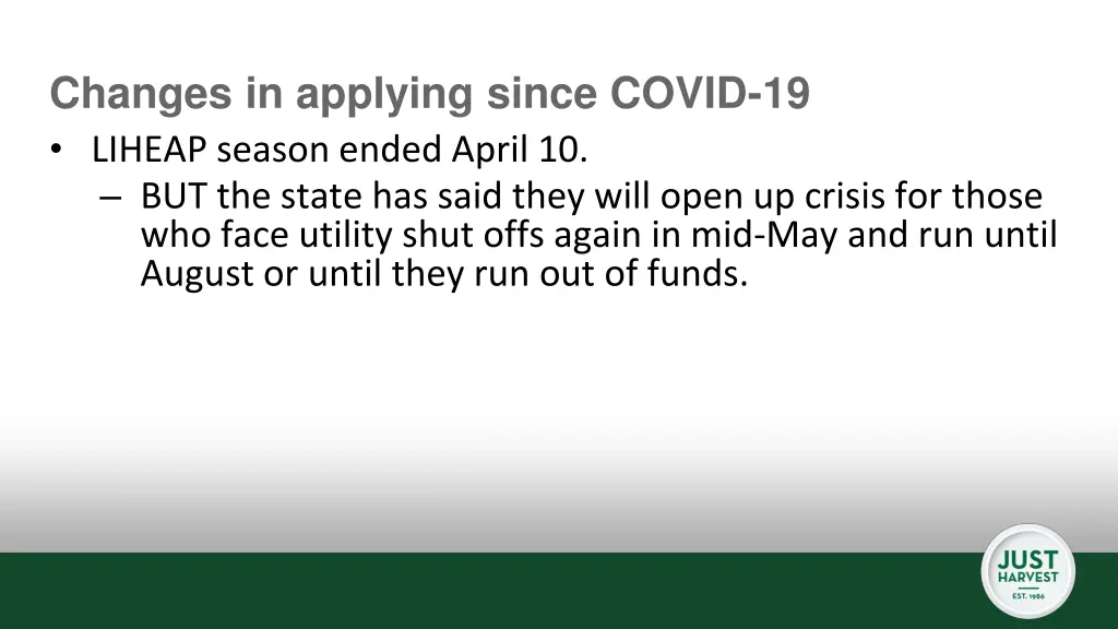 changes in applying since covid 19 liheap season