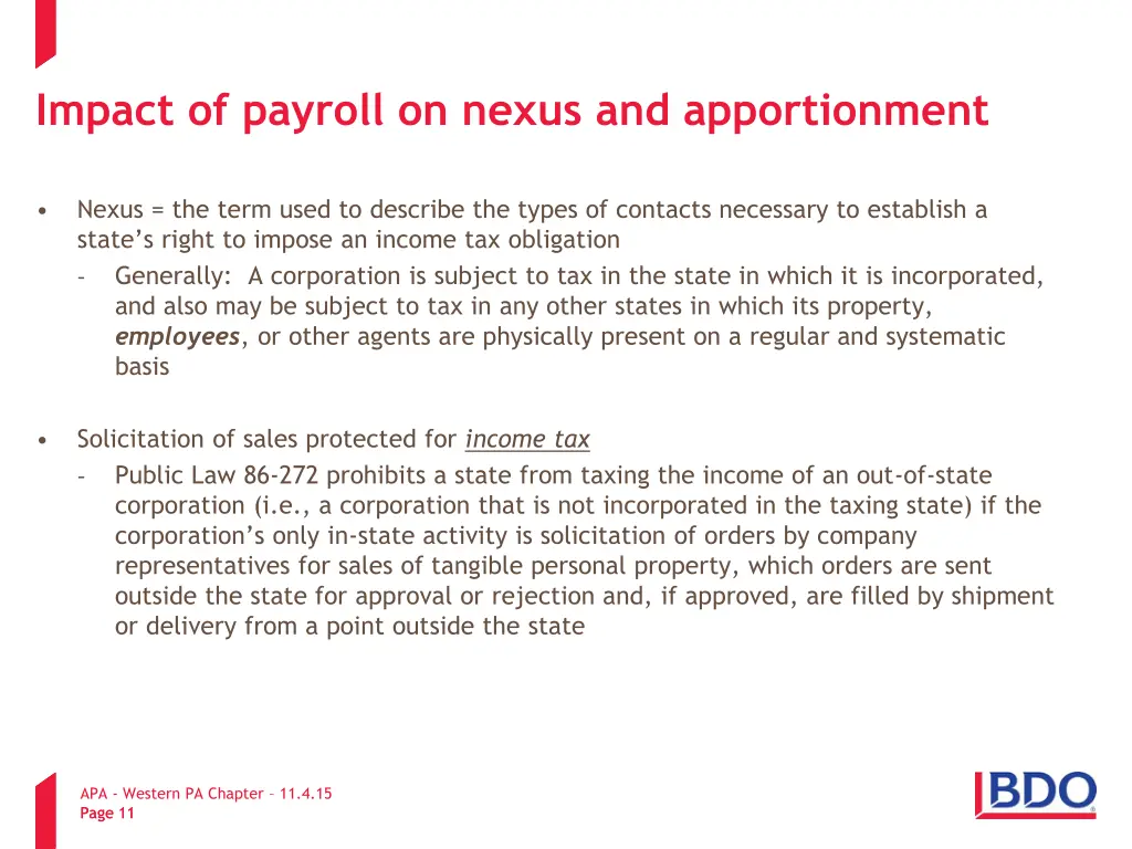 impact of payroll on nexus and apportionment 1