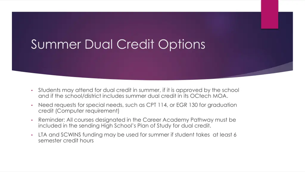 summer dual credit options