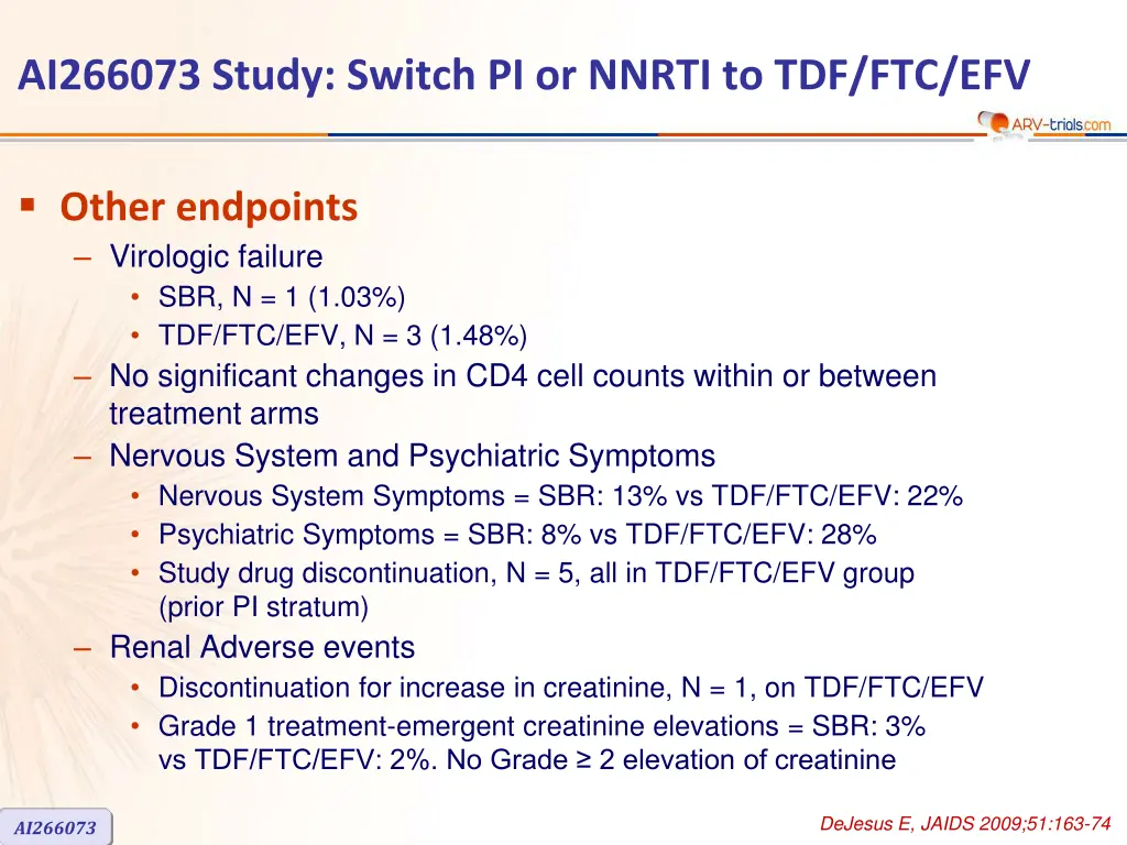ai266073 study switch pi or nnrti to tdf ftc efv 3