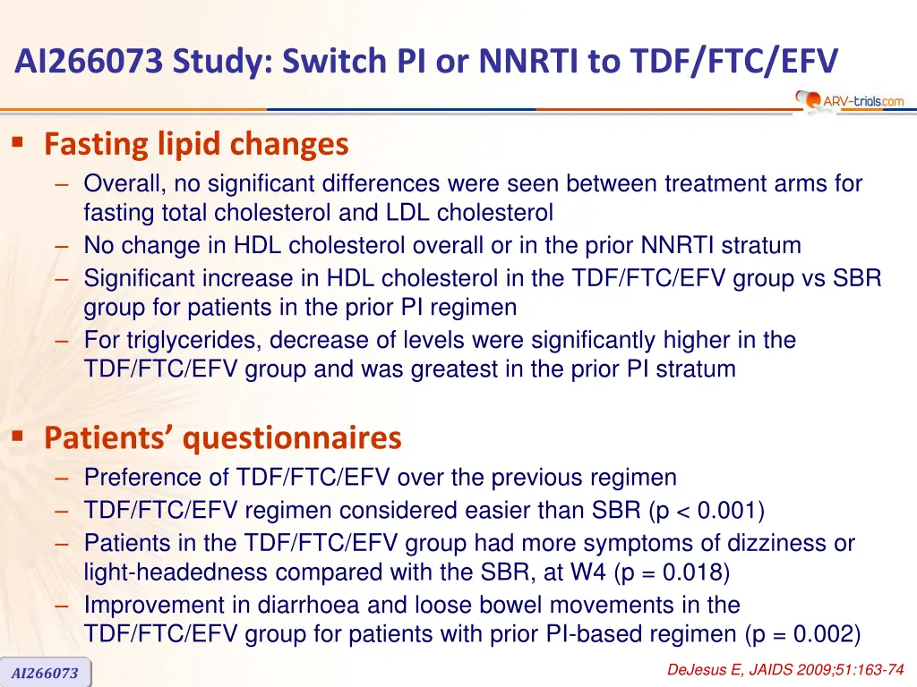 ai266073 study switch pi or nnrti to tdf ftc efv 5
