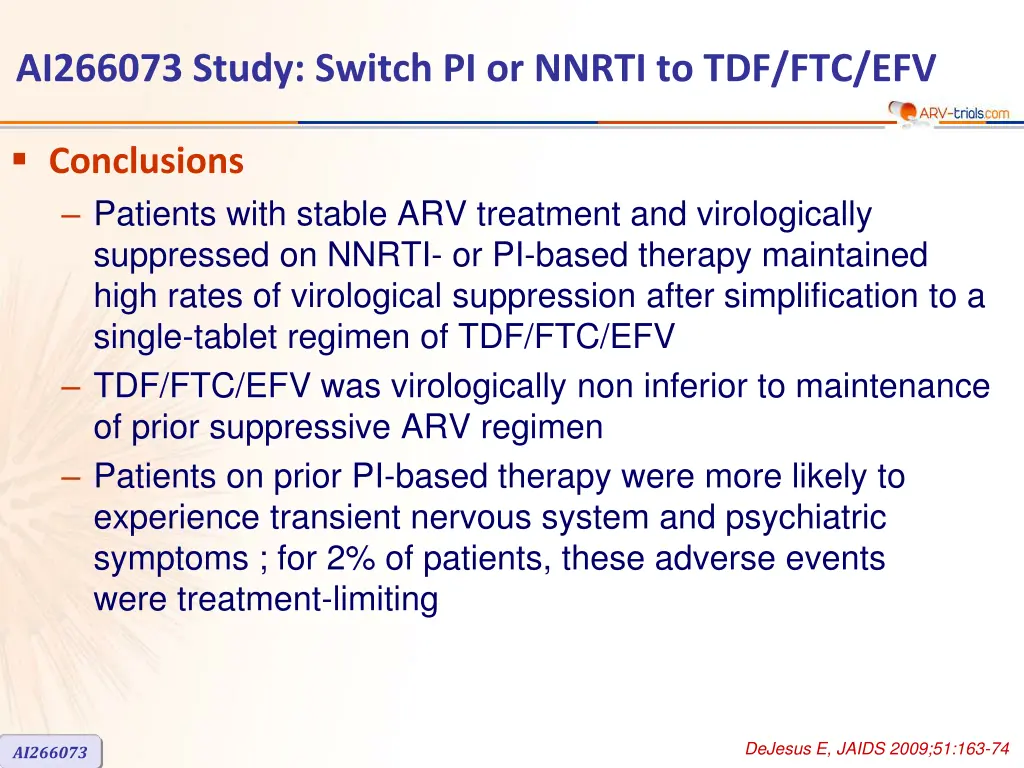 ai266073 study switch pi or nnrti to tdf ftc efv 6