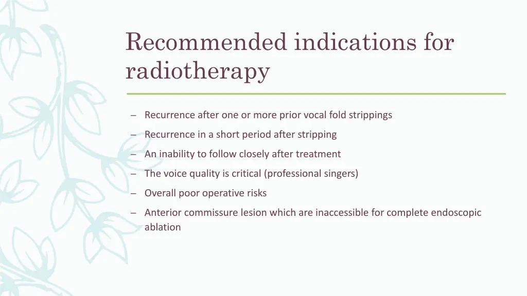 recommended indications for radiotherapy