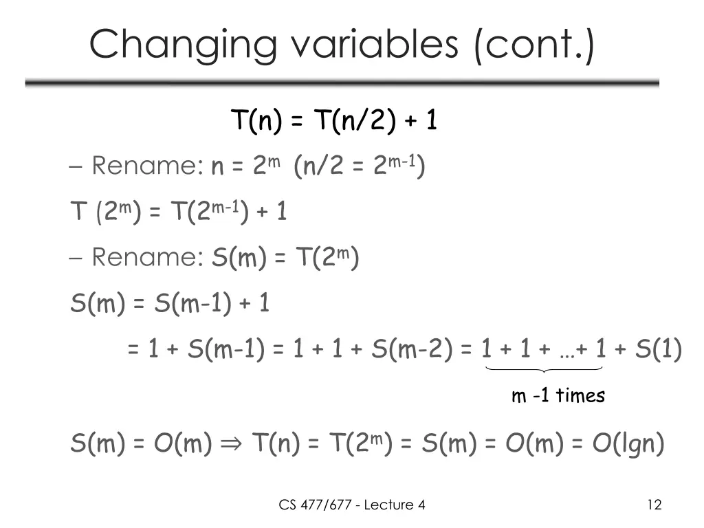 changing variables cont