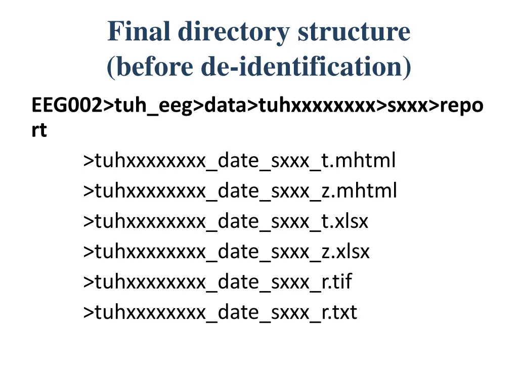 final directory structure before de identification 1