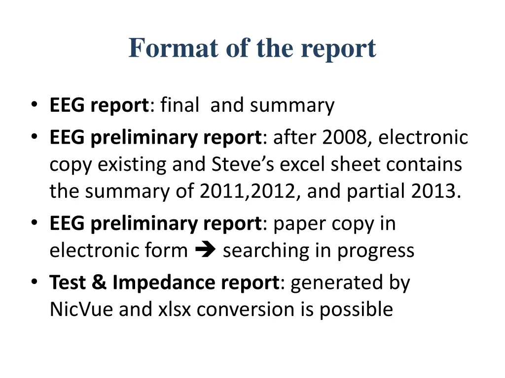 format of the report
