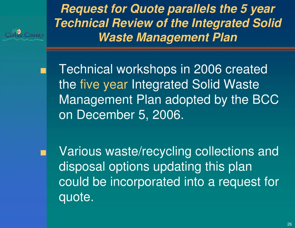 request for quote parallels the 5 year technical