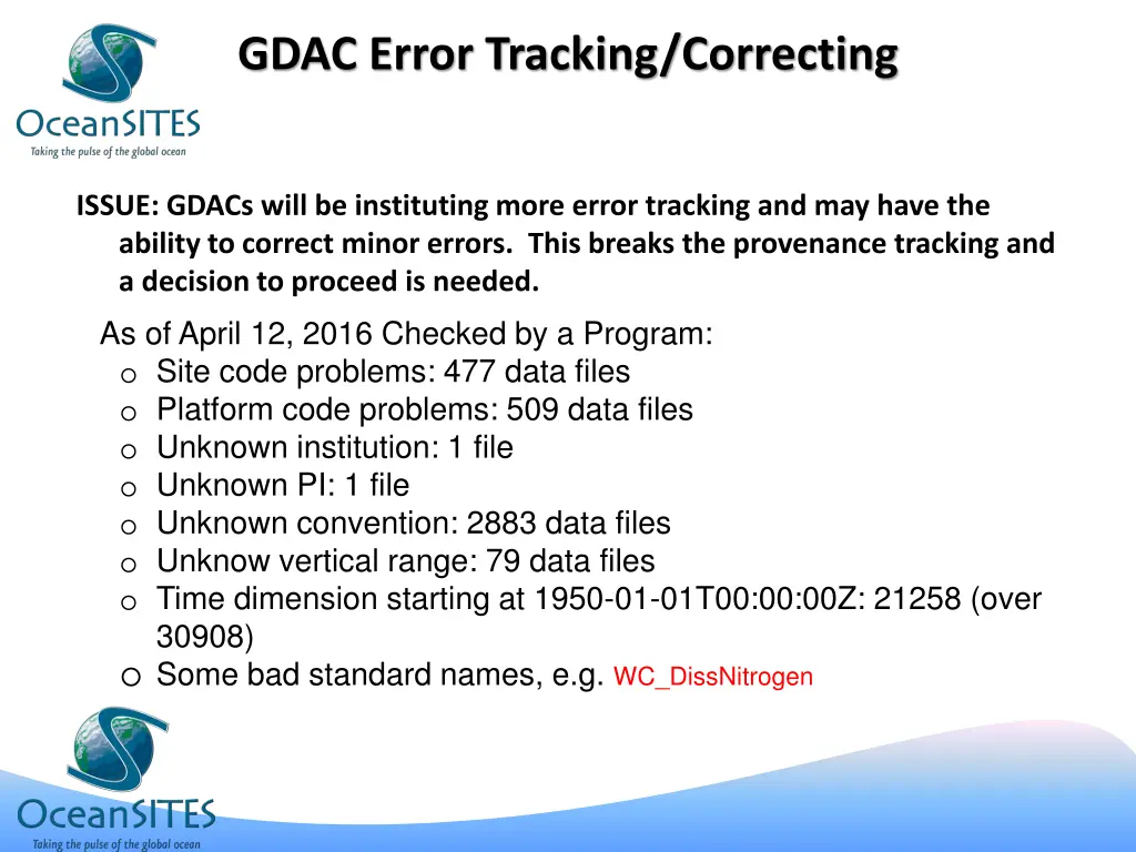 gdac error tracking correcting