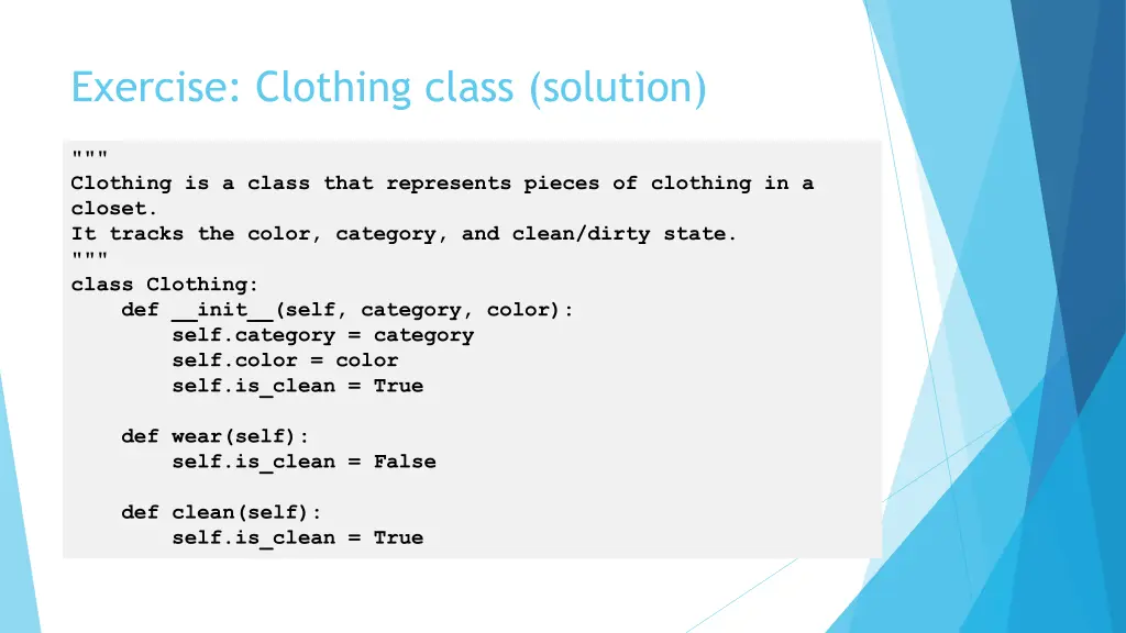exercise clothing class solution