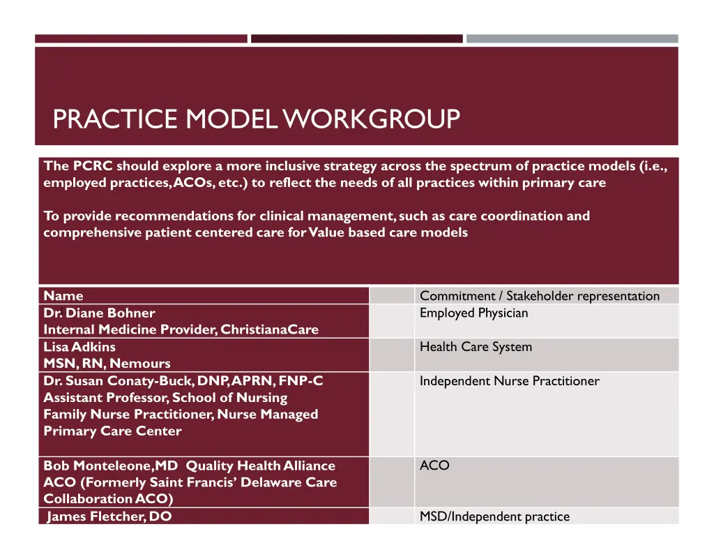 practice model workgroup