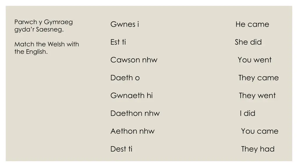 parwch y gymraeg gyda r saesneg