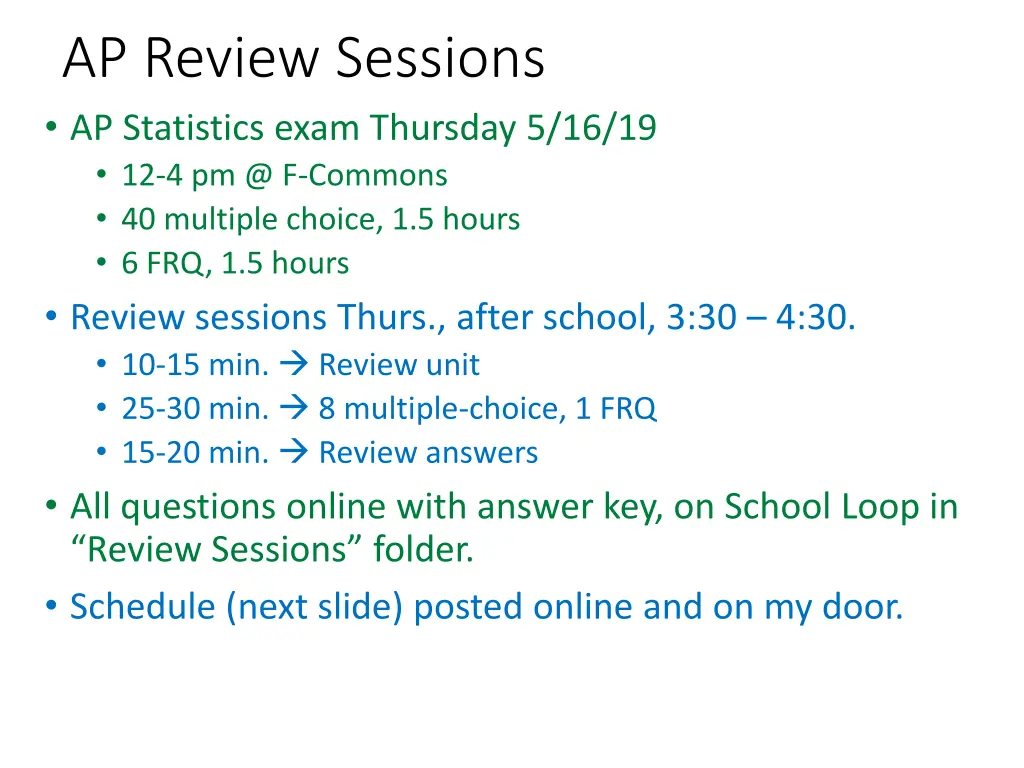 ap review sessions ap statistics exam thursday